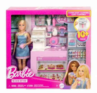 Mattel - Barbie Coffee Shop Lekset With Blonde Barista Docka