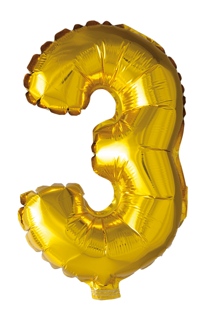 Folieballong siffror 3 i guld 41cm