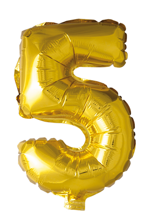 Folieballong siffror 5 i guld 102 cm