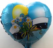 Hjärtformad student folieballong med snöre och pinne, 45 cm