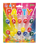 Ballongformade tårtljus med text HAPPY BIRTHDAY, 13 st