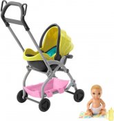 Barbie Skipper Barnvakt baby med gul vagn
