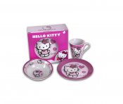 Hello Kitty, frukostset i porslin med mugg, tallrik och skål