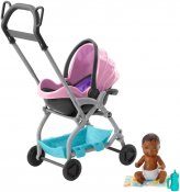 Barbie Skipper Barnvakt baby med rosa vagn