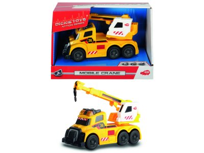 Gul mobilkran med ljud och ljus, ca 16 cm