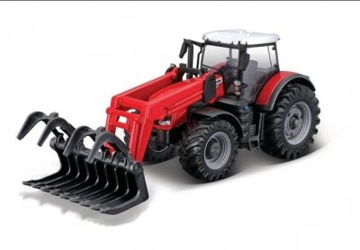 Leksakstraktor med frontlastare med grip - Massey Ferguson 8740S - Burago