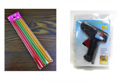 Limpistol med flerfärgade limstavar/ Smältlim i 6-pack, 7 mm x 195 mm