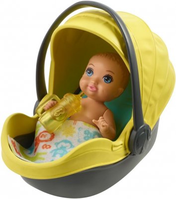 Barbie Skipper Barnvakt baby med gul vagn