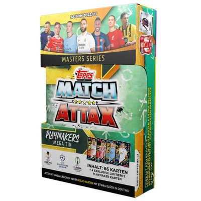 Fotbollskort Mega Tin Uefa Champions League Europa League Conference League 2022/23 Limited Edition Playmakers kort samlarkort