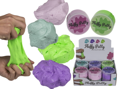 Elastisk fluffy slime i fyra olika färger