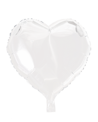 Folieballong, hjärta, vit, 46 cm
