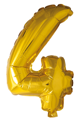 Folieballon nummer 4 i guld 41cm