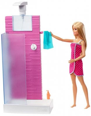 Barbie med dusch och tillbehör