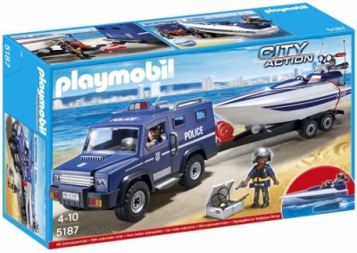 Playmobil City Action Polislastbil med motorbåt