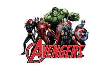 En grupp med tecknade figurer från Avengers
