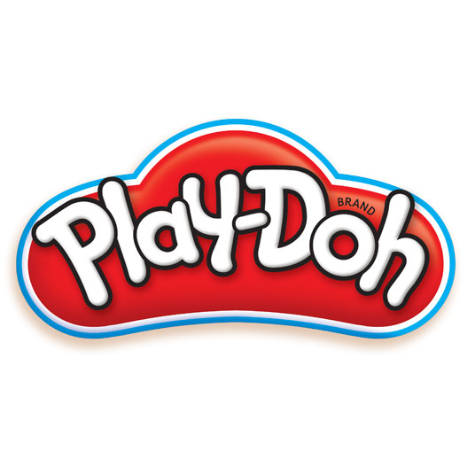 Logo med texten Play-doh i vit färg och röd färg på bakgrunden